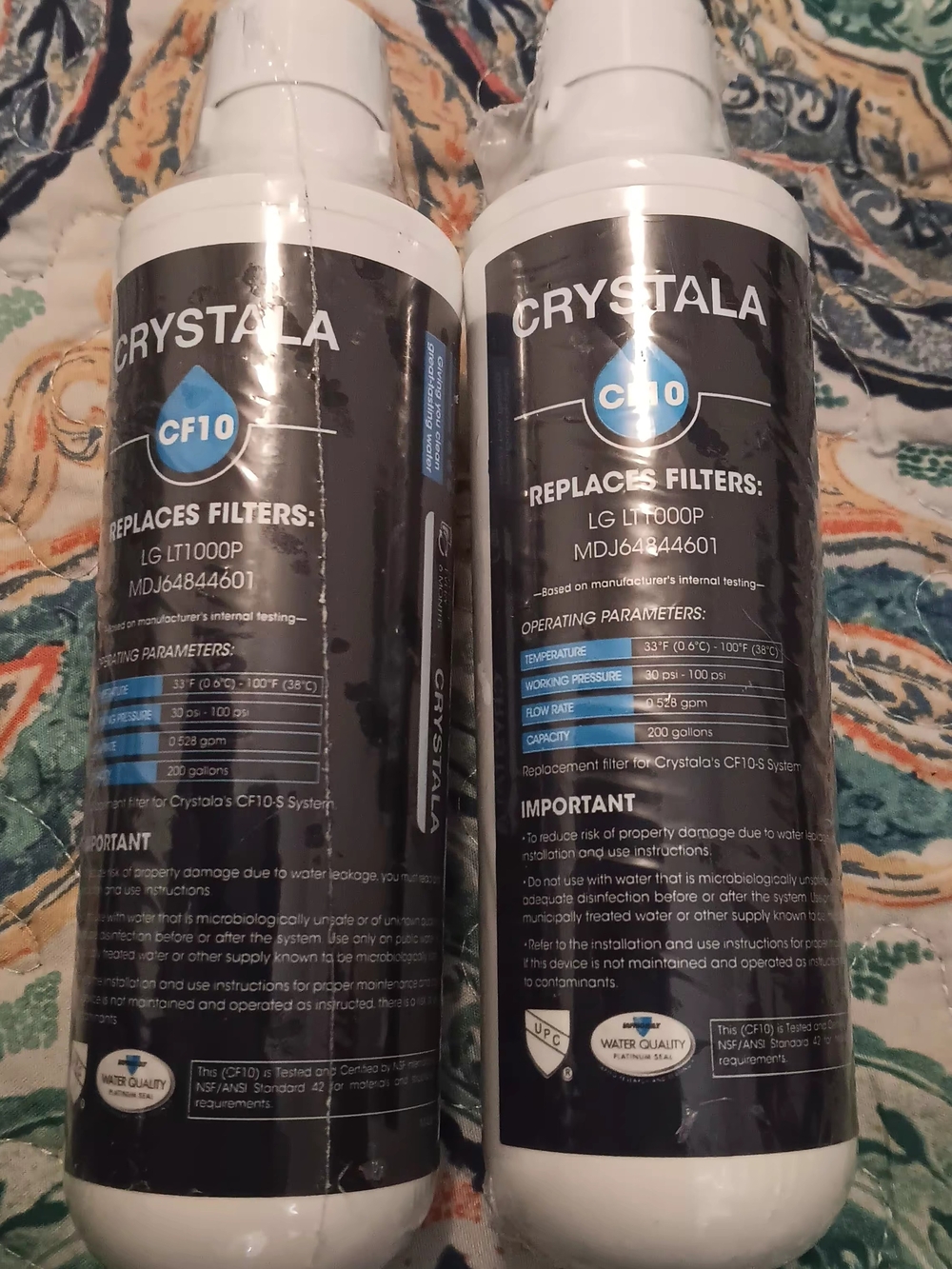 2 Crystala CF10 Refrigerator Water Filters Fits LG LT1000P MDJ64844601 Sealed